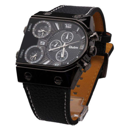 Mens OULM BIG DADDY Collection Leather Band Quartz Analog Wrist Watch