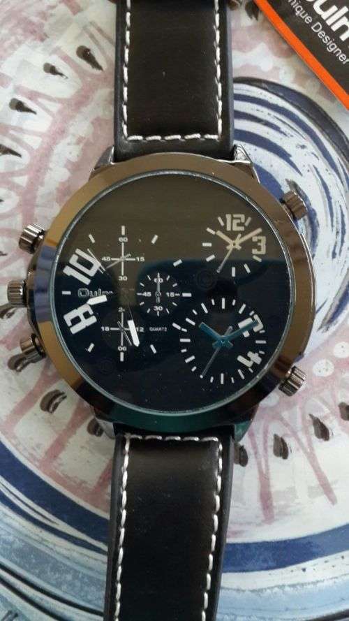 Mens OULM BIG DADDY Collection Leather Band Quartz Analog Wrist Watch