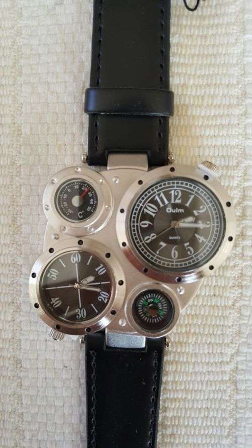 Mens OULM BIG DADDY Collection Leather Band Quartz Analog Wrist Watch