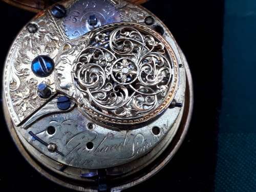 Stunning pair case 1700`s Verge Fusee pocket watch gold plated