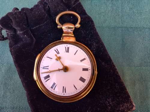 Stunning pair case 1700`s Verge Fusee pocket watch gold plated