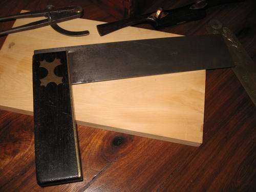 BEAUTIFUL ANTIQUE EBONY BRASS & STEEL SQUARE