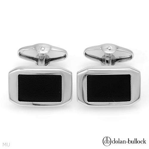 **R2150** DOLAN BULLOCK Pleasant Brand New Cuff Links in Black Leather and925 Sterling silver.
