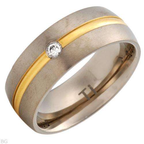 Dazzling Brand New Gentlemens Band Ring With Cubic zirconia Crafted in 14K/Ti Gold plated Titanium 9