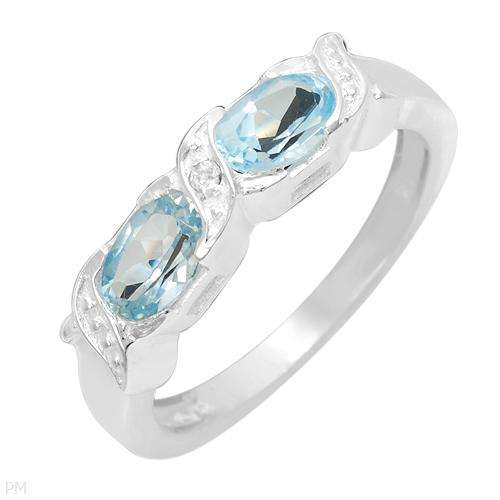Pleasant Brand New Ring With 1.31ctw Precious Stones - Genuine Diamond and Topazes 925 Sterling 7.