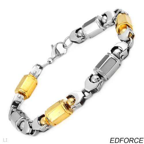 EDFORCE Nice Brand New Mens Bracelet Made in 14K/StSl Gold Plated Stainless Steel.