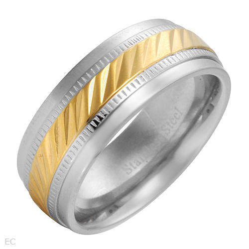 **R1250** Dazzling Brand New Gentlemens Band Ring 14K/StSl Gold Plated Stainless Steel, Size 10.