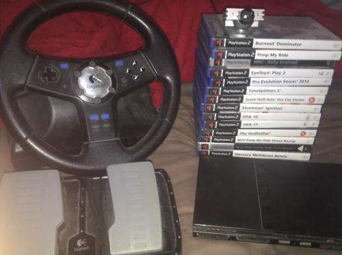PS2 Bundle (15 games+steering wheel+controller+eyetoy+ps2)
