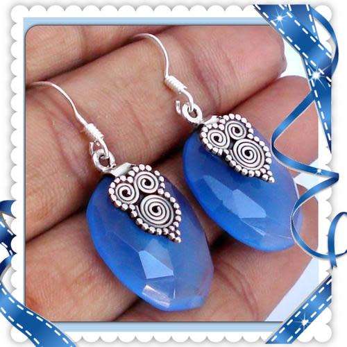 23.07cts CHALCEDONY GEMSTONE 925 SILVER EARRINGS