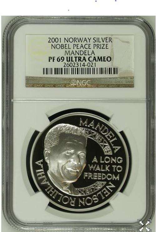 2001 Nelson Mandela Nobel Peace 1oz Silver NGC PF69 WOW almost perfect