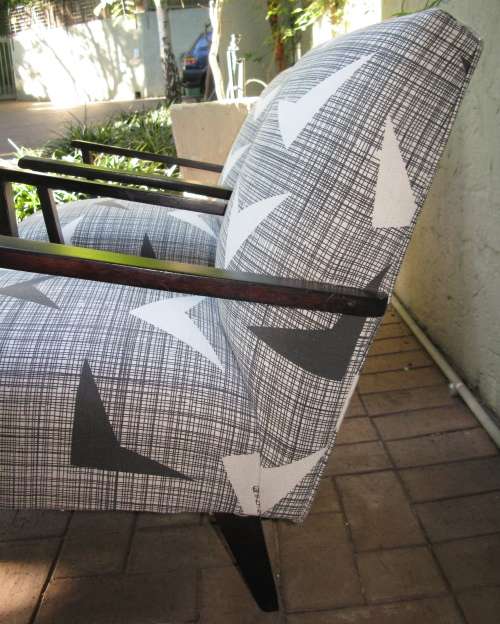 Pair Retro Armchairs in Skinnylaminc Fabric