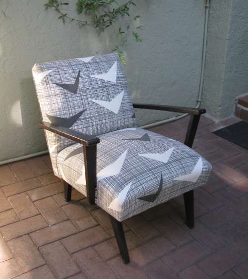 Pair Retro Armchairs in Skinnylaminc Fabric