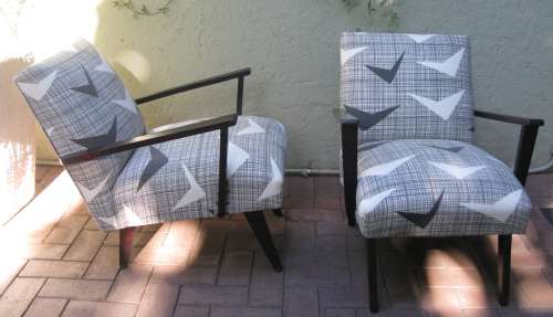 Pair Retro Armchairs in Skinnylaminc Fabric