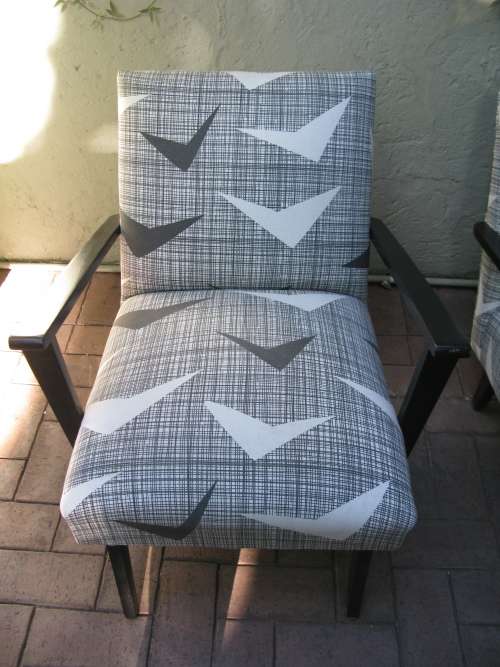 Pair Retro Armchairs in Skinnylaminc Fabric