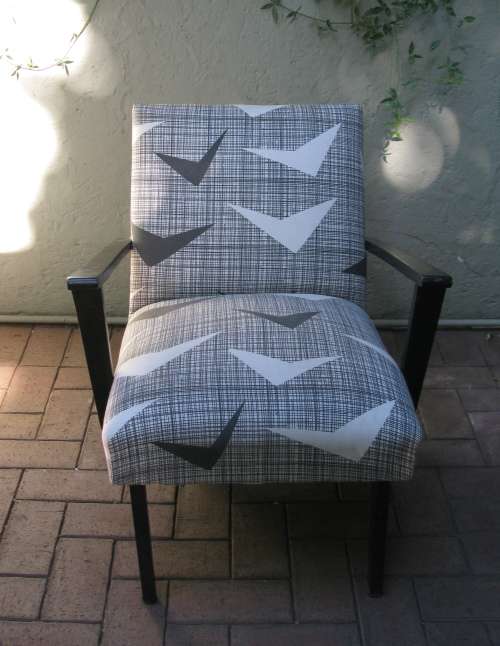 Pair Retro Armchairs in Skinnylaminc Fabric