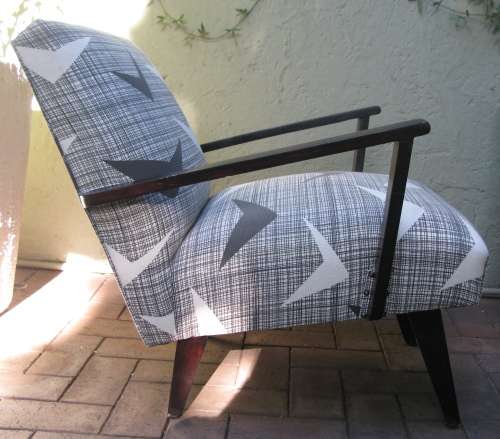 Pair Retro Armchairs in Skinnylaminc Fabric