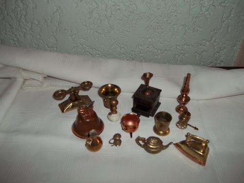 Thirteen Miniature ornaments (copper/brass and pewter)