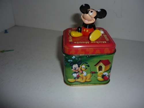 MICKEY MOUSE TIN BOX-10CM TALL X 6CM WIDE