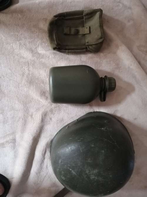 SADF Kevlar Helmet, Water Bottle & R4 Mag Pouch