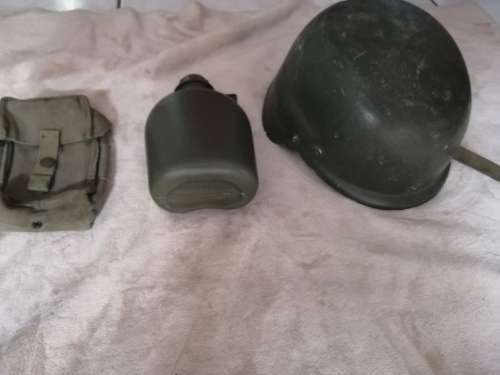 SADF Kevlar Helmet, Water Bottle & R4 Mag Pouch