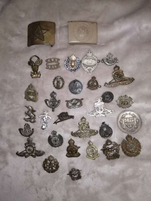 WWII German Belt Buckle & Soviet Belt Buckle & Asst Cap Badges