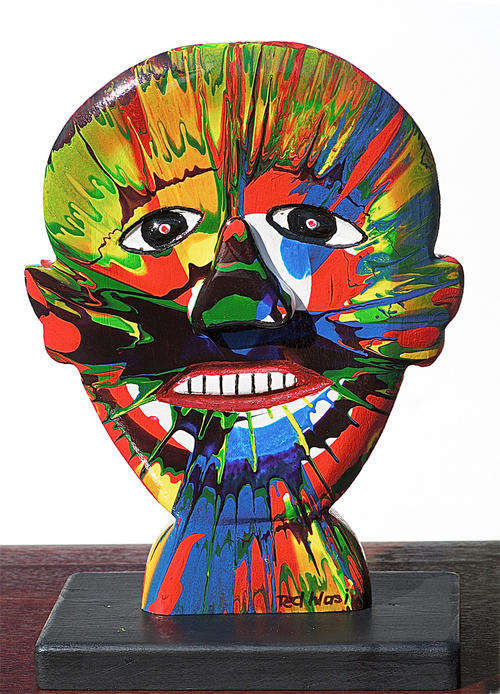 Ted Wasi TW-wood painted sculpture-12/08 High 26 cm "Road to Recovery"