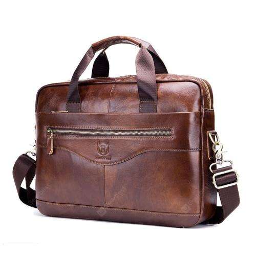 **GENUINE LEATHER** Bull Captain slung business laptop bag.