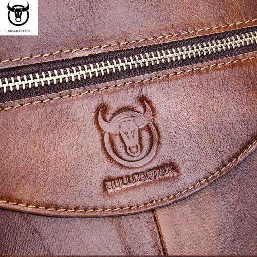 **GENUINE LEATHER** Bull Captain slung business laptop bag.