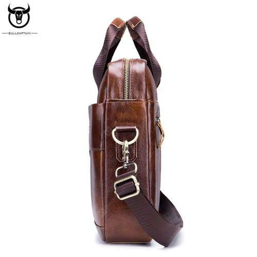 **GENUINE LEATHER** Bull Captain slung business laptop bag.
