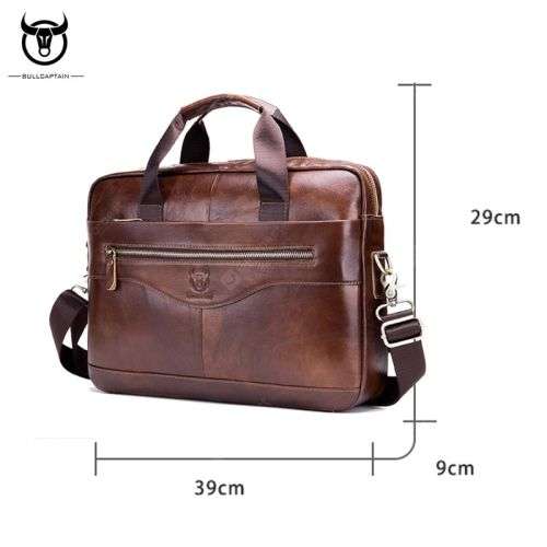 **GENUINE LEATHER** Bull Captain slung business laptop bag.