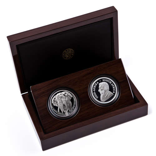 *MINT-MARKED KRUGERRAND** Two coin silver Proof Krugerrand and Big 5 Elephant Set