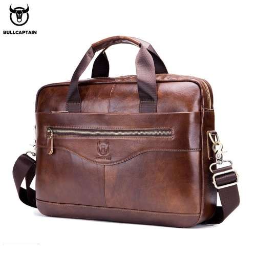 **GENUINE LEATHER** Bull Captain slung business laptop bag.