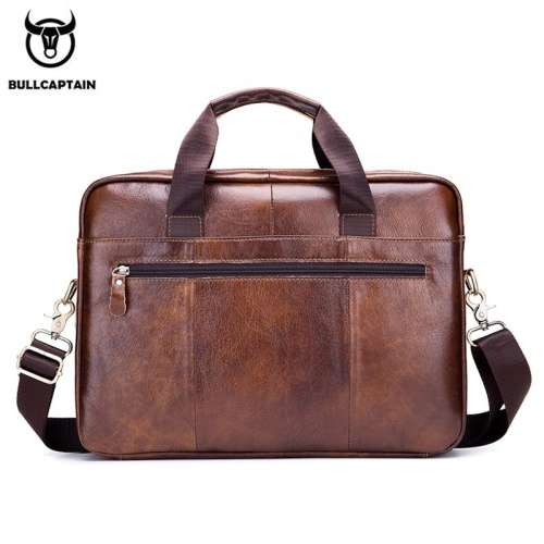 **GENUINE LEATHER** Bull Captain slung business laptop bag.