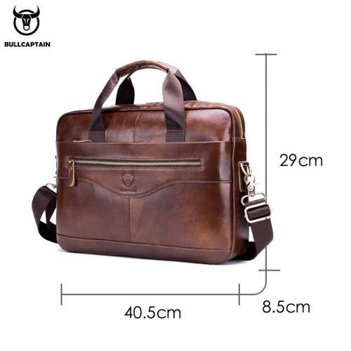 **GENUINE LEATHER** Bull Captain slung business laptop bag.