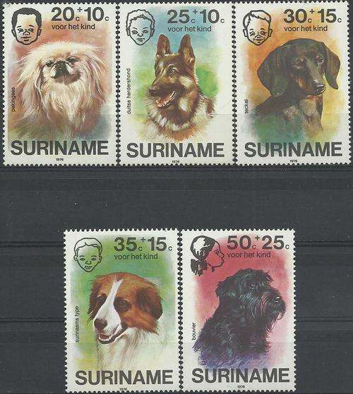 Nederland (Suriname) 1976 - KINDERZEGELS / CHILDREN FUND set (5) HONDE / DOGS - U/M - Posvars - MNH