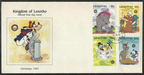 Lesotho 1985 - WALT DISNEY - KERSMIS / CHRISTMAS set on FDC / Eerste Dag Koevert !!! Cartoons !!!