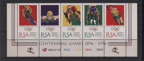 SUID-AFRIKA 1996 OLYMPIC GAMES Control Strip of 5 SACC 953-957 U/M !!! Posvars !!!