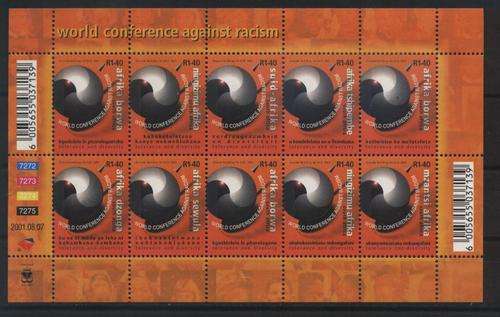 Suid-Afrika 2001 ANTI RASISME / Racism Sheet of 10 SACC 1399-1408 U/M !!! Posvars !!!