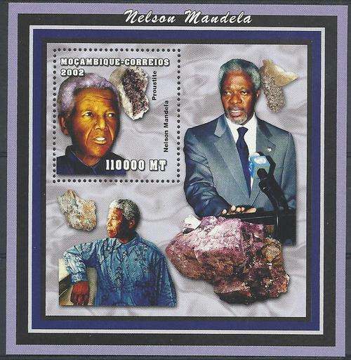 Mosambiek / Mozambique 2002 - NELSON MANDELA Min.Sheet - Perfect U/M - Posvars - (Minerals).