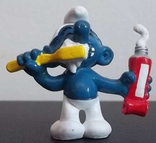 Original Vintage TOOTHBRUSH SMURF !!! Hong Kong Dark Skin Dark Brush EXCELLENT CONDITION !!Smurfs!