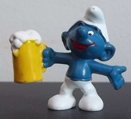 Original Vintage BEER Smurf!! Peyo W.GERMANY !! 1975 !! WIDE HEAD VARIANT !! Smurfs! RARE!!