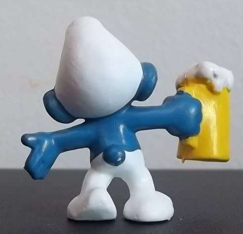 Original Vintage BEER Smurf!! Peyo W.GERMANY !! 1975 !! WIDE HEAD VARIANT !! Smurfs! RARE!!