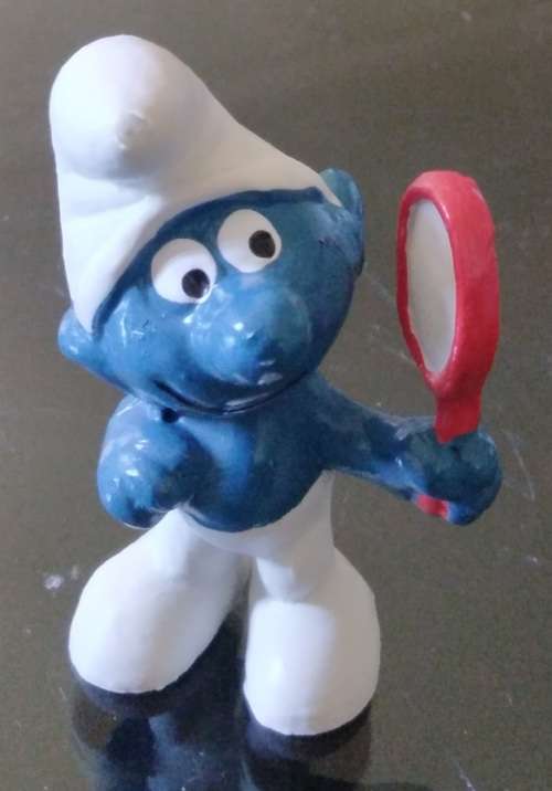 Original Vintage VANITY SMURF !! Rare !! HONG KONG !! Dark Skin Light Red Mirror Variant ! Smurfs!