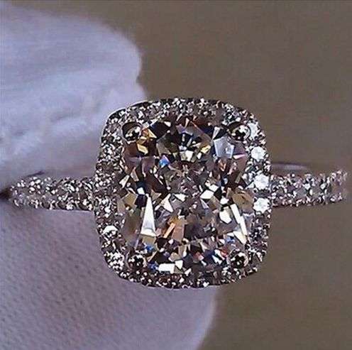 **SOLID STERLING SILVER** Stunning New Cushion Cut Halo Engagement Ring