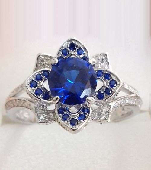 **SOLID .925 STERLING SILVER Fresh Flower Petals Sapphire Cz Diamond Drops