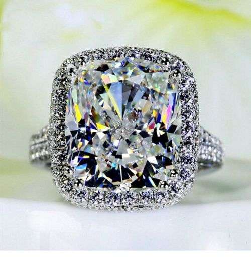 **SOLID STERLING SILVER** Stunning New Cushion Cut Halo Twin Column Engagement Ring