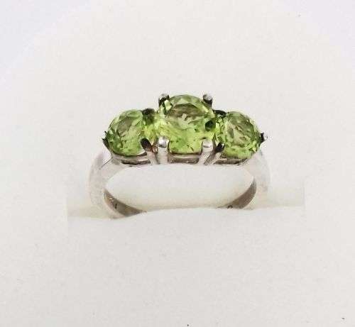 **Superb 1.46ct. 3-Stone Genuine Natural Peridot Sterling Silver Ring 5.5