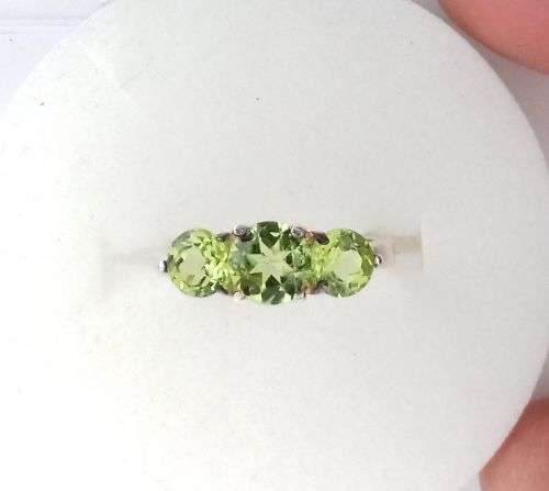 **Superb 1.46ct. 3-Stone Genuine Natural Peridot Sterling Silver Ring 5.5