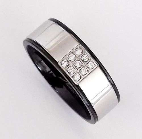 **FREE SHIPPING!**NEW!! Silver & Black Accented Mirror Polish Stainless Micro Pave Ring size 11