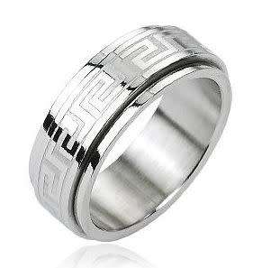 **FREE SHIPPING!** MENS SOLID STAINLESS MAZE DESIGN SPINNER WEDDING RING